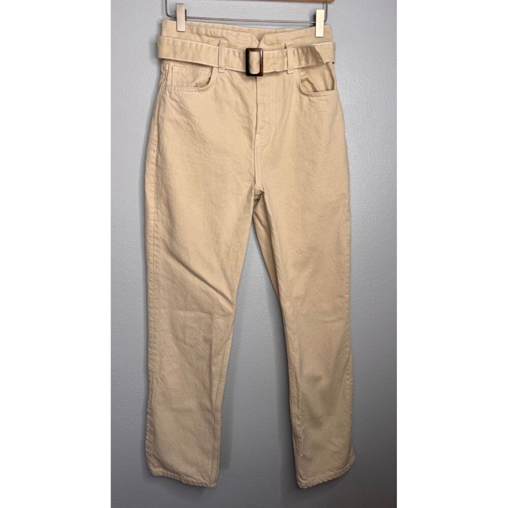 Reformation Cynthia Belted High Rise Straight Casual Jeans SZ 27 Beige Cotton